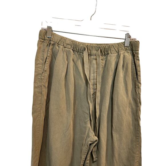 Zara Tan Elastic Waist Straight Leg Drawstring High Rise Trouser Pants Medium - Picture 3 of 9